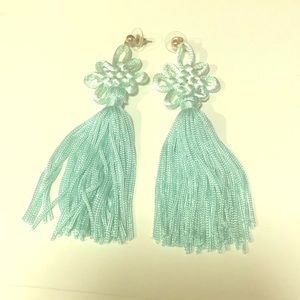 Light aqua mint green tassel earrings